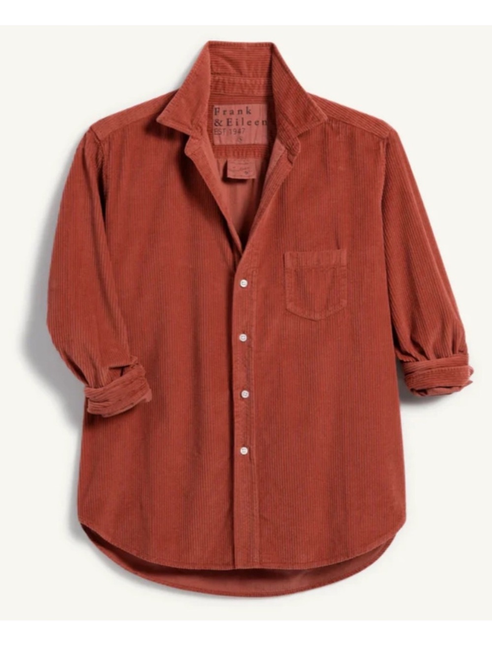 Frank & Eileen Eileen Relaxed Button-Up Shirt Corduroy Cotton Rust Size Large